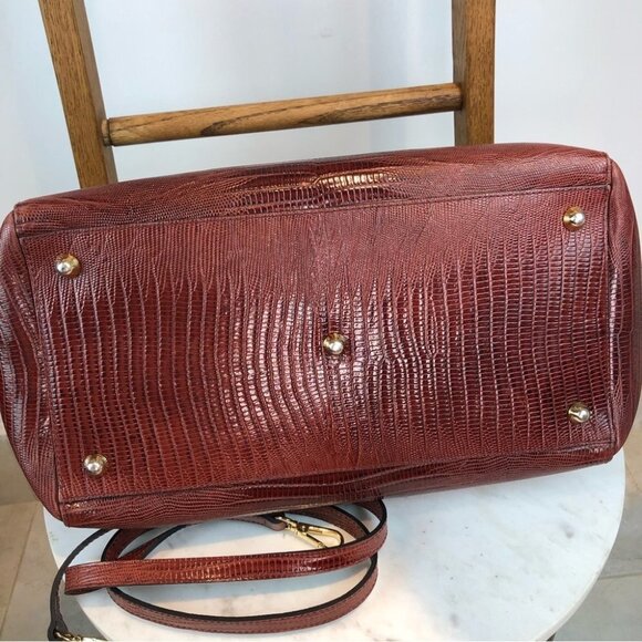 Vtg Valentino Milano brown reptile leather satchel with crossbody shoulder strap - Picture 12 of 12